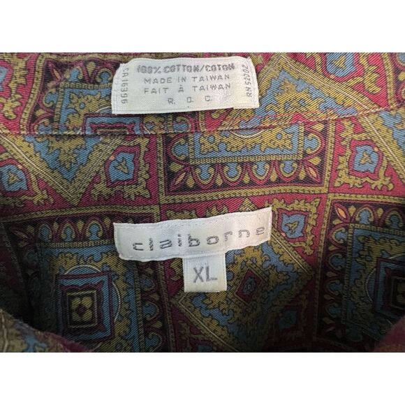 Claiborne Square Patterned Button Up Long Sleeve Top - Picture 3 of 4